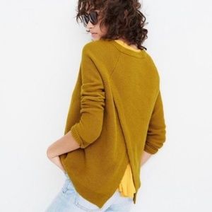 madewell mustard province split back sweater